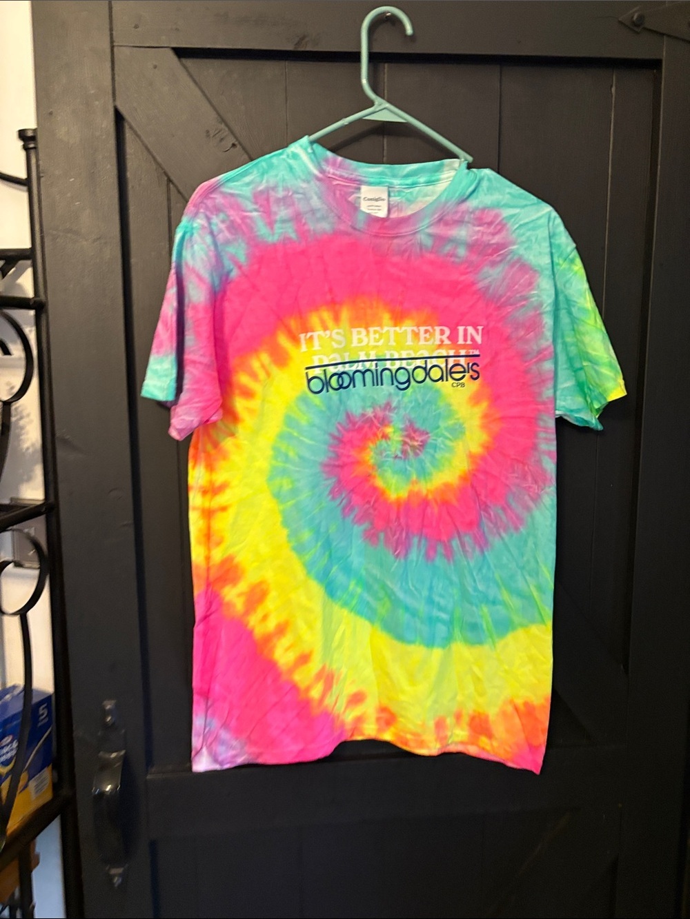 Bloomingdale's Neon Spiral Tie-Dye Logo Tee - Pink, Yellow, Blue, Green